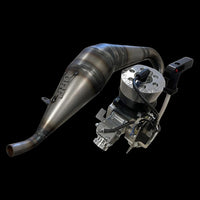 Exhaust system with a metallic finish on a black background