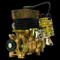 Camouflage-patterned engine on a black background