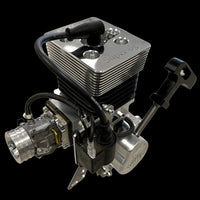 Model engine with visible branding on a black background