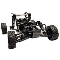 Black off-road RC car chassis on a white background