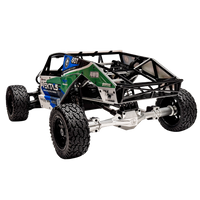 Model off-road vehicle chassis with visible branding on a white background