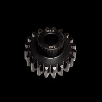 A collection of black hardened steel pinion gears with an 8mm bore, arranged together against a dark background.
