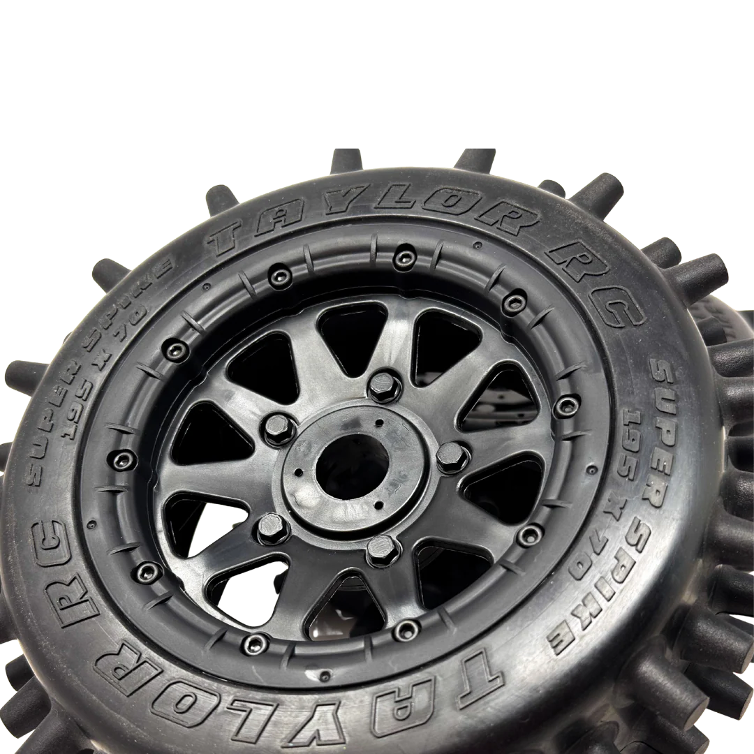 Taylor 195mm Super Spike Wheel Tyres Pre-Mounted 24mm hex (2pcs)