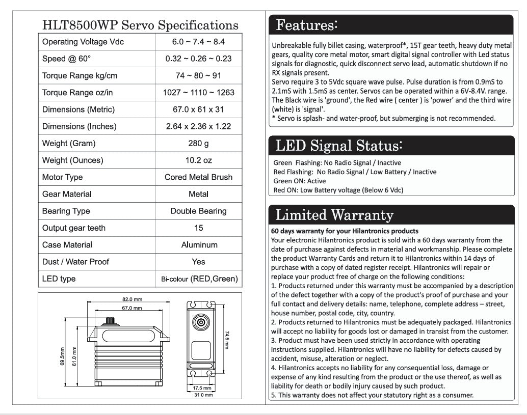 Hilatronics  8500 Super High Torque Digital Servo