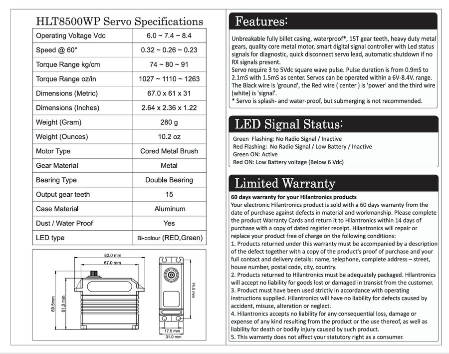 Hilatronics  8500 Super High Torque Digital Servo
