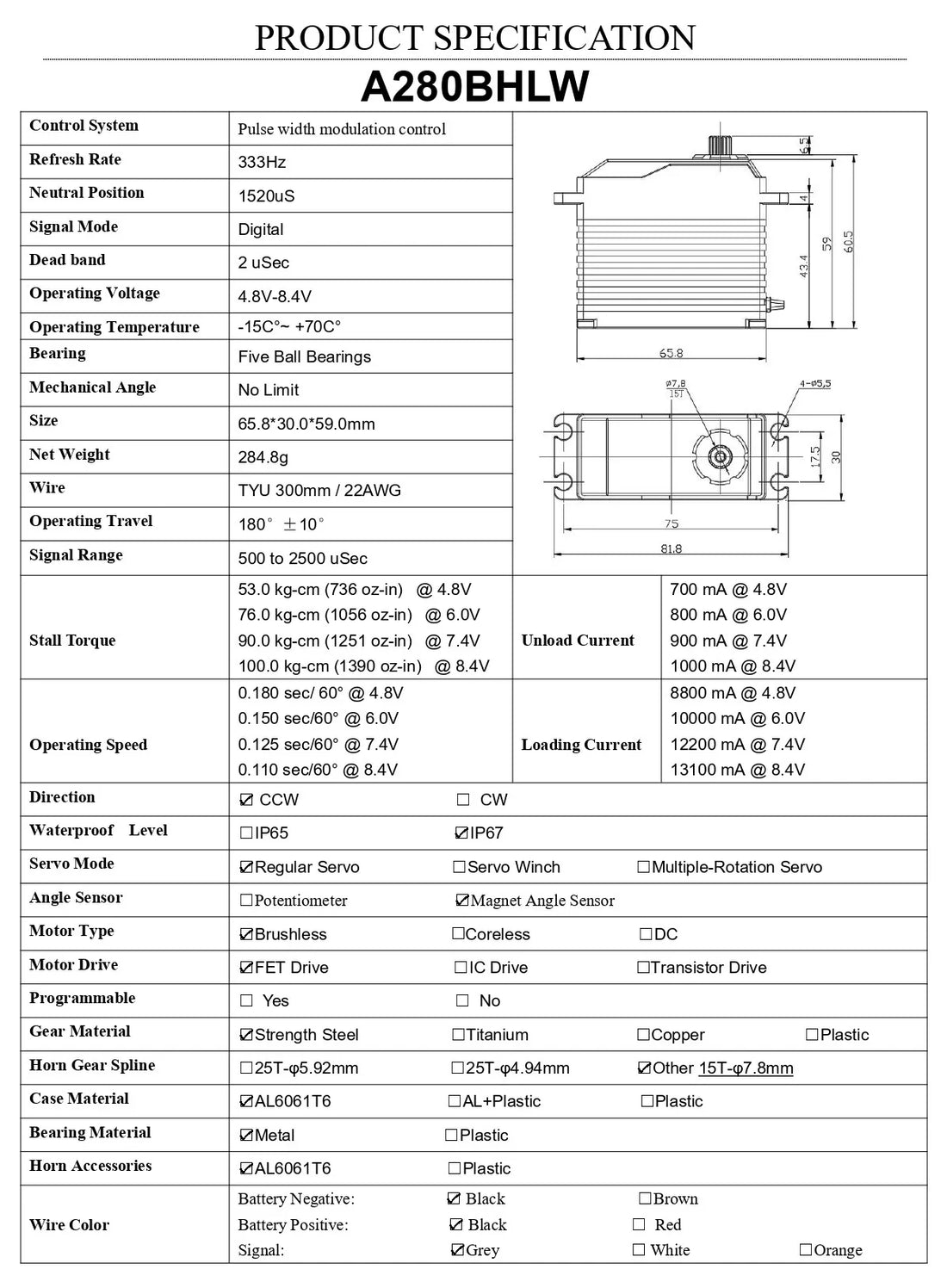AGFRC Brushless 100KG Billet Servo - A280BHLW