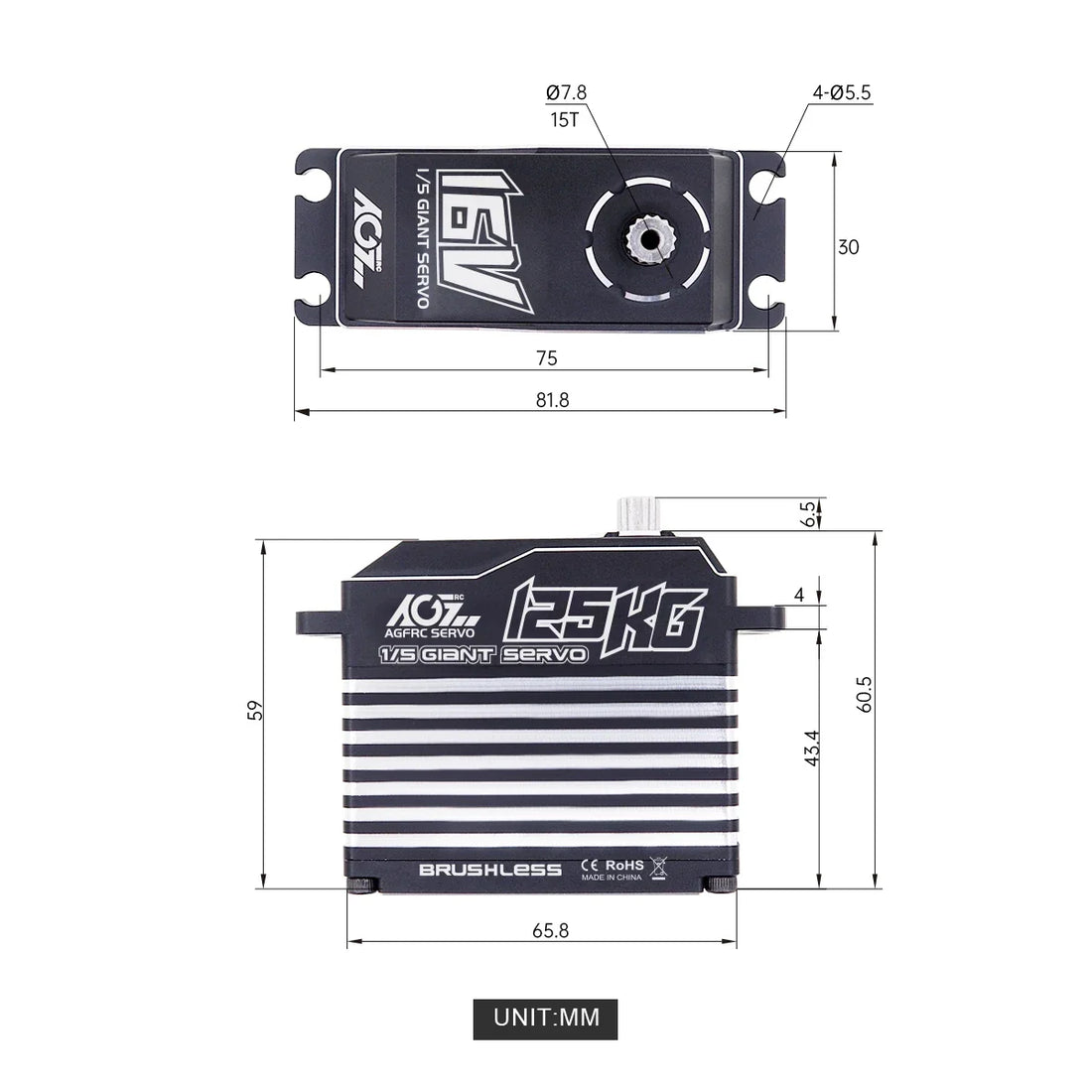 AGFRC Brushless 125KG Billet 4S 16.8V Servo [A280BVSW]