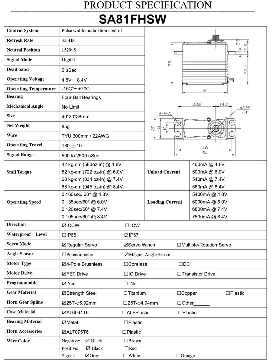 AGFRC Brushless 68kg Billet Primal MT Throttle/Brake Servo