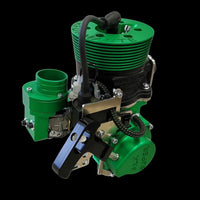 Green and black mechanical engine on a transparent background