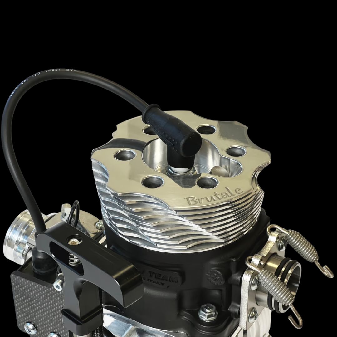 Close-up of a mechanical engine component with &