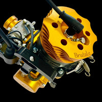 Gold cylinder headl with 'Brutale' branding on a black background