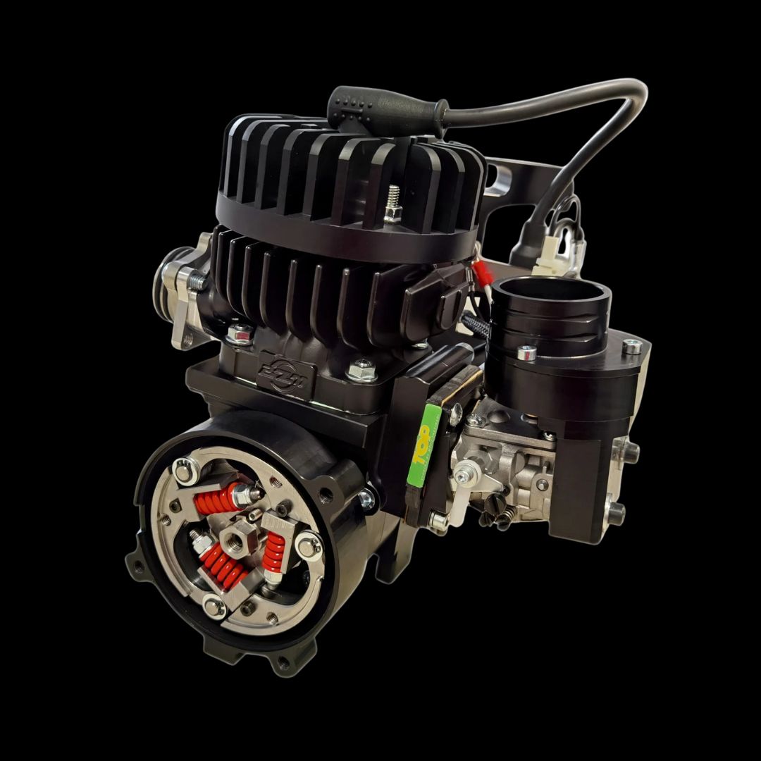 Engine or mechanical component on a black background