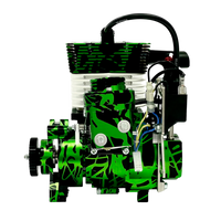 Green and black engine model on a white background