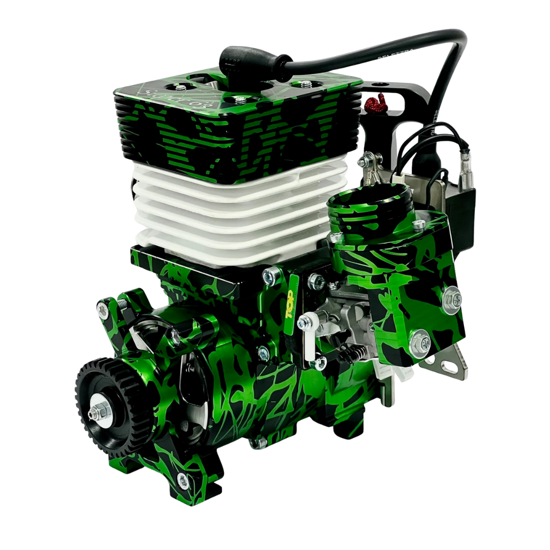 Green and black engine on a white background