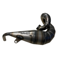 Metallic exhaust pipe with 'DRP' branding on a white background