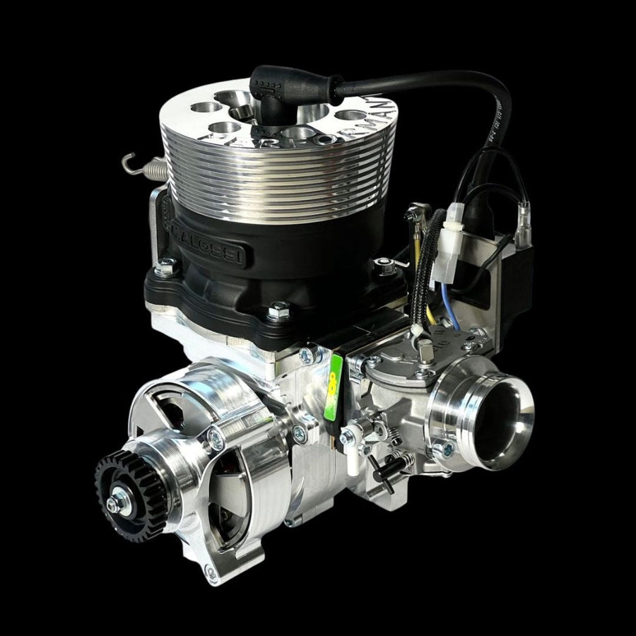 Engine block with metallic finish on a black background