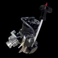 Mechanical device with various components on a black background