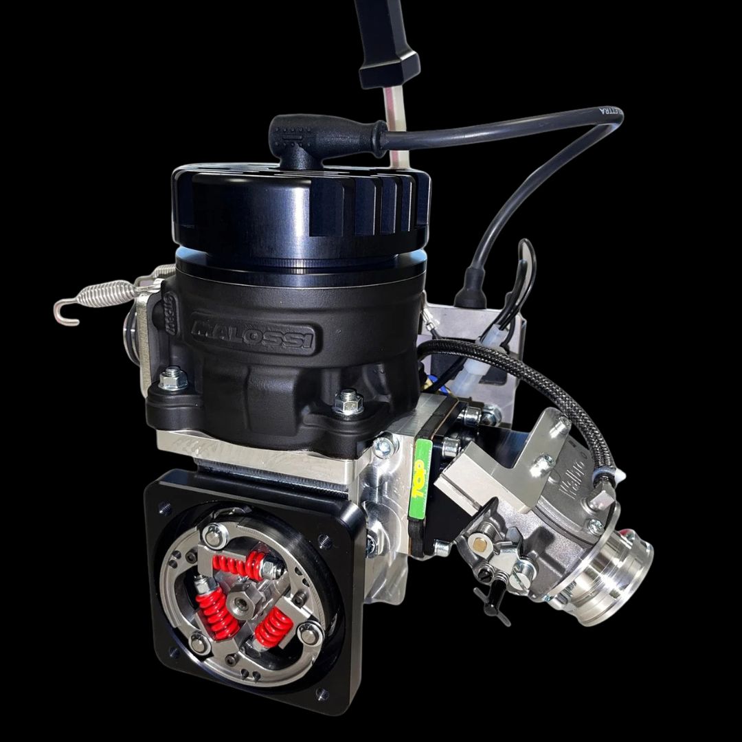 Black throttle body with visible brand name on a black background