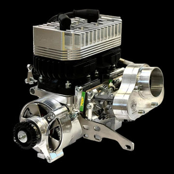 Engine block with metallic finish on a black background