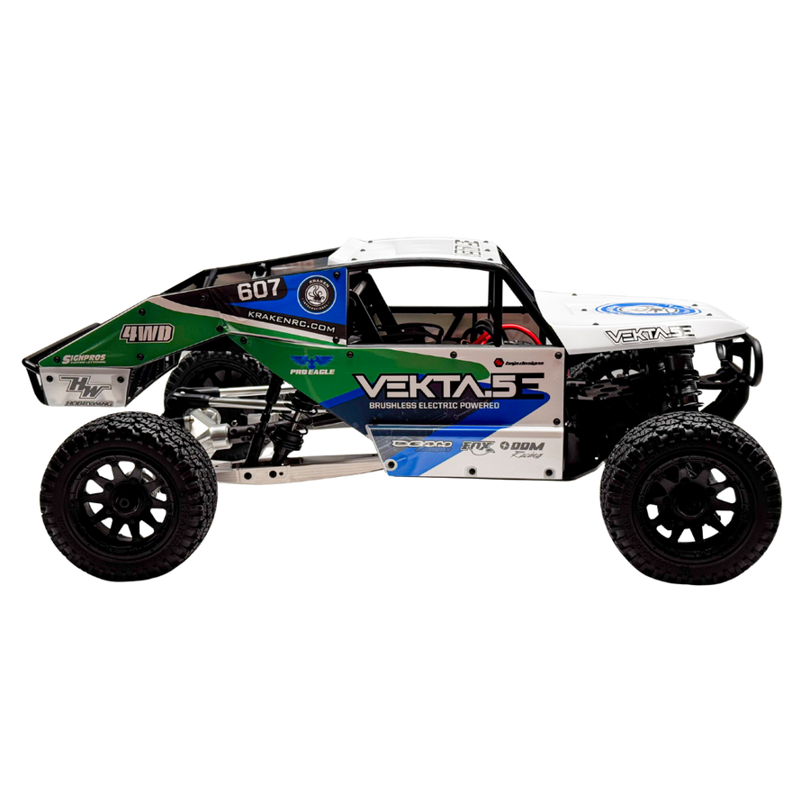 Model of a remote control car with branding on a white background