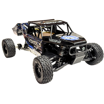Black off-road RC car with 'Vekta5' branding on a white background
