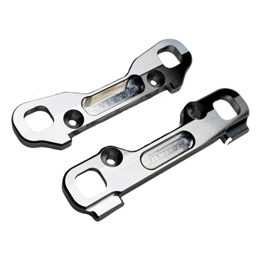 Two hinge pin braces on a white background